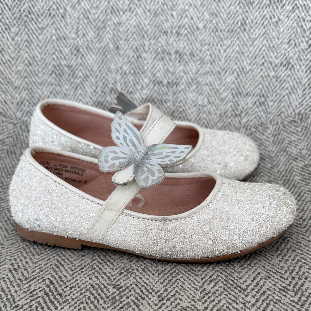 Seychelles Girls White Glitter Butterfly Strap Dress Shoes